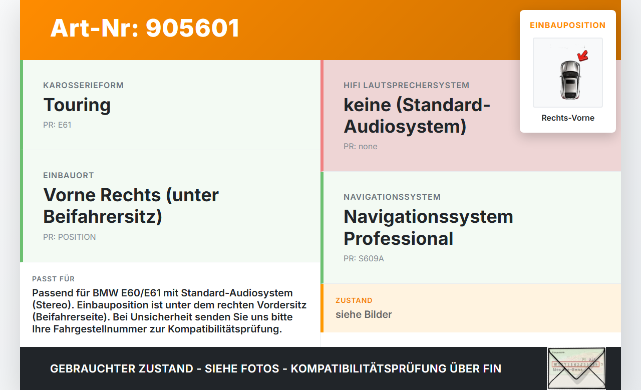 BMW E61 530d 04-07 Zentralbass Lautsprecher Rechts Vorne BMW E61 530d 04-07 04.10.2004 6919354 65136919354 6929100... Vorschau 3