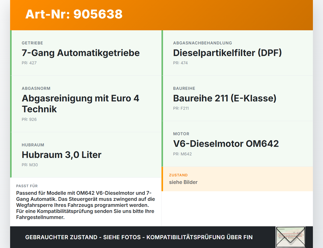 Mercedes S211 W211 E320 02-06 3,2 165KW Steuergerät ECU für Motor Motorsteuergerät Mercedes S211 W211 E320 02-06... Vorschau 3