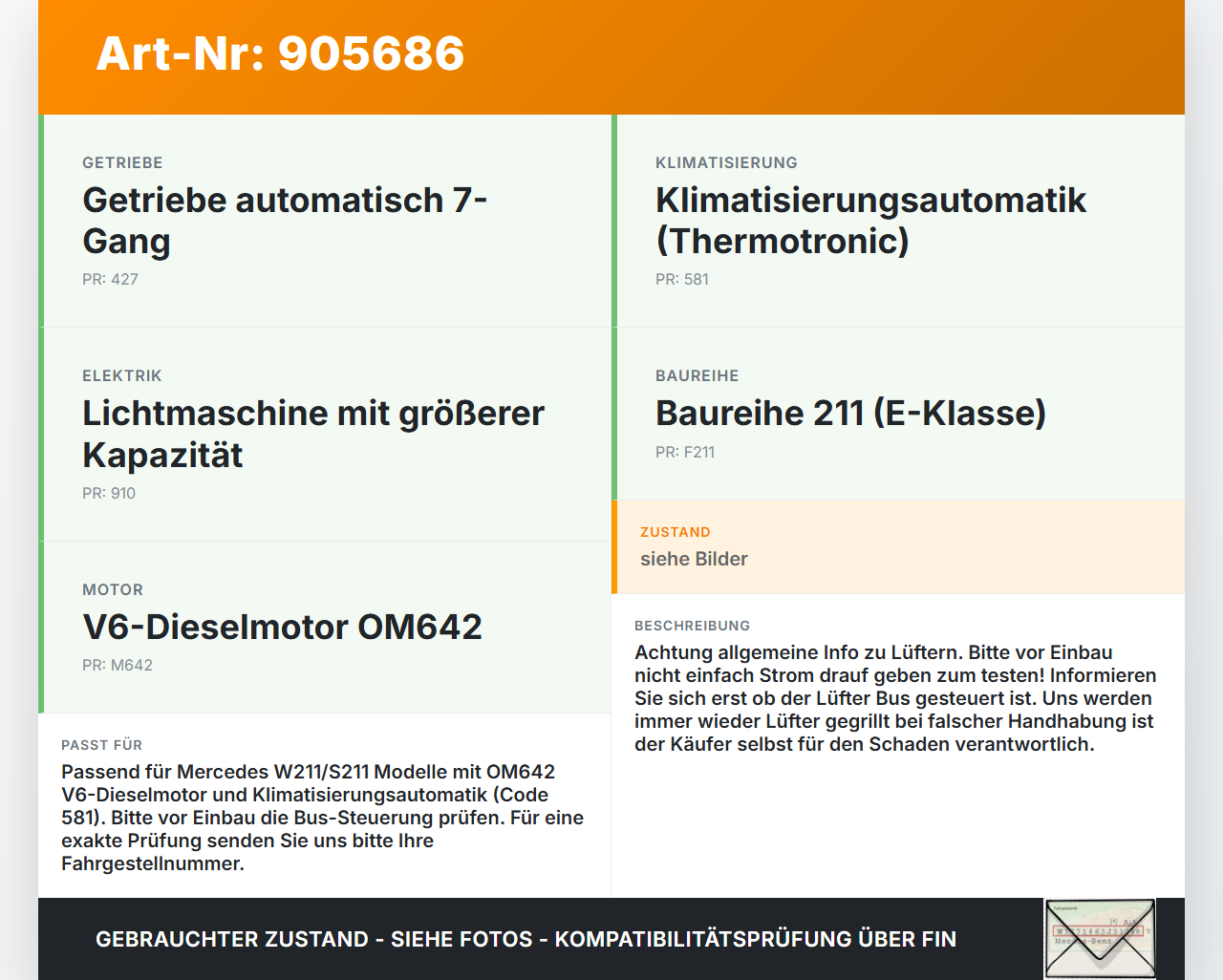 Mercedes S211 W211 E320 02-06 3,2 165KW Lüftermotor für Lüfter Ventilator Kühler Mercedes S211 W211 E320 02-06... Vorschau 3