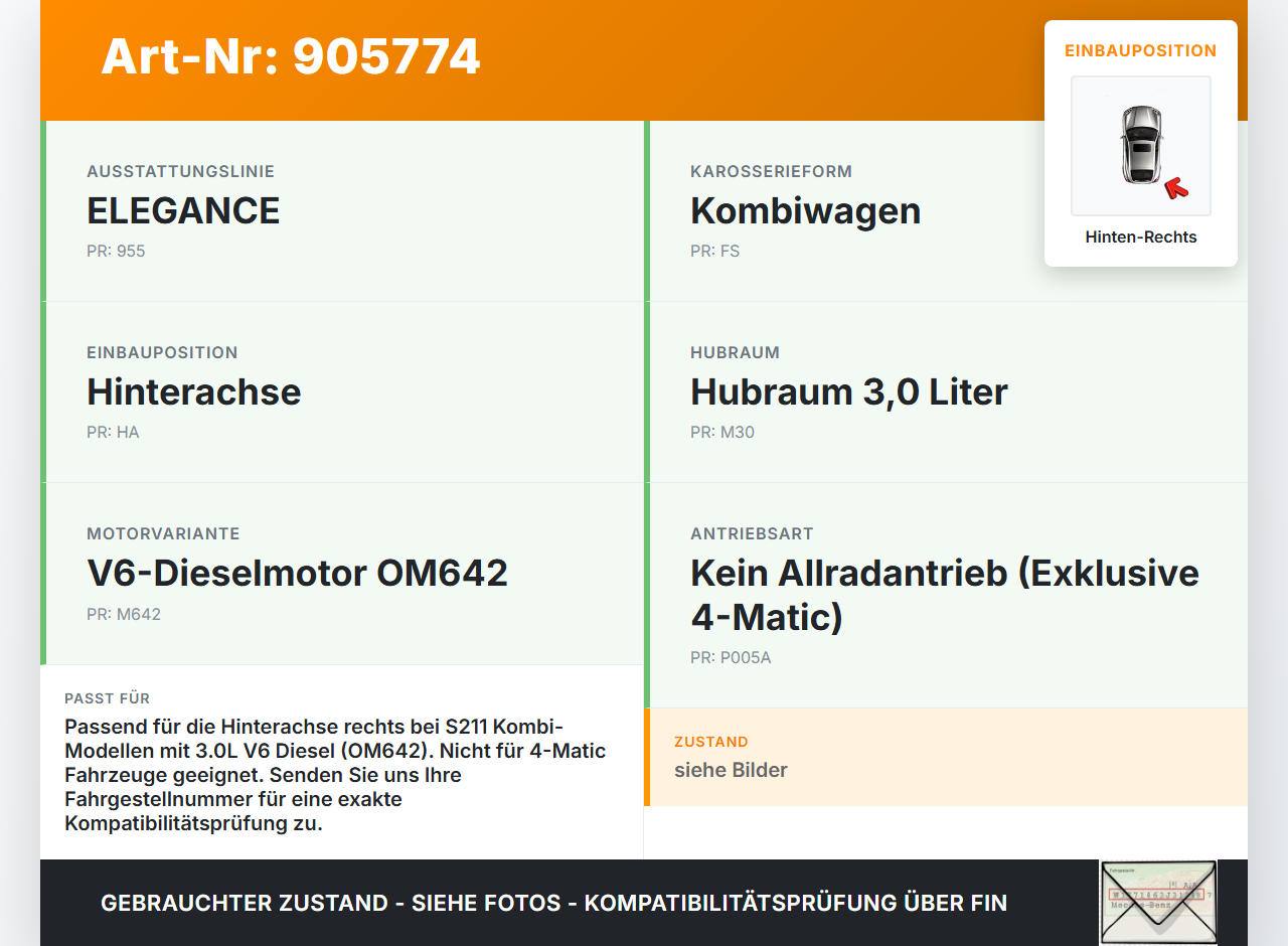 Mercedes S211 W211 E320 02-06 3,2 165KW Bremssattel Bremszange Hinten Rechts Mercedes S211 W211 E320 02-06... Vorschau 3