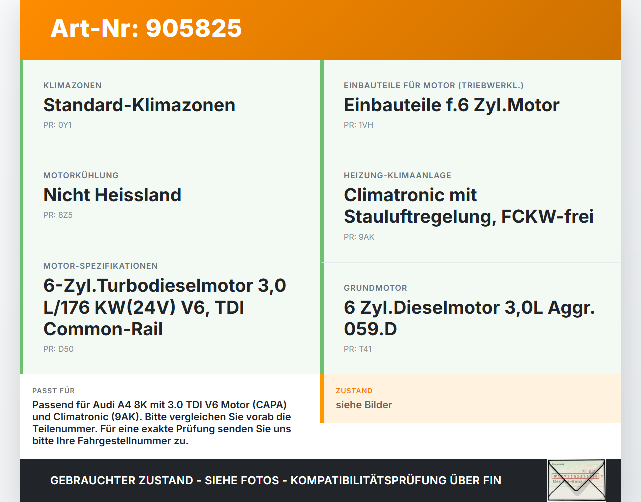 Audi A4 8K B8 QU 08-11 TDI 3,0 176KW Klimakompressor Klima Kompressor Audi A4 8K B8 QU 08-11 07.02.2008 8K0260805P... Vorschau 3