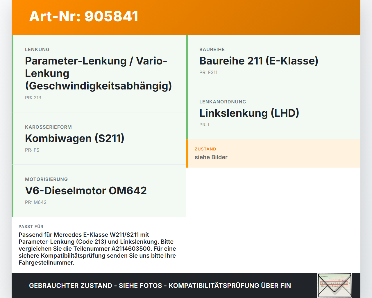 Mercedes S211 W211 E320 02-06 Lenkgetriebe Servolenkung Mercedes S211 W211 E320 02-06 04.05.2005 A2114603200... Vorschau 3