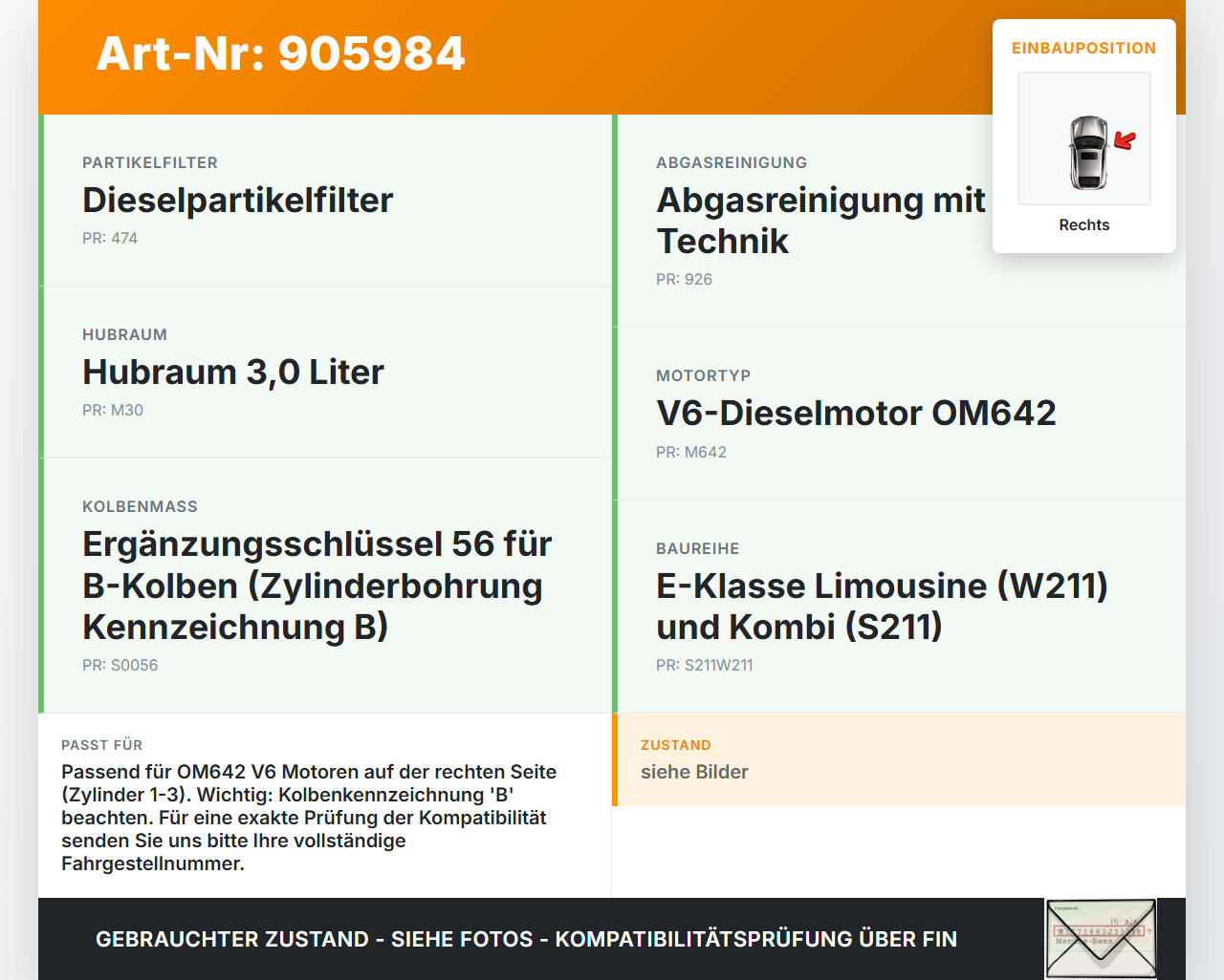 Mercedes S211 W211 E320 02-06 3,2 165KW 642920 Kolben mit Pleuel Pos B 1-3 Rechts Mercedes S211 W211 E320 02-06... Vorschau 3