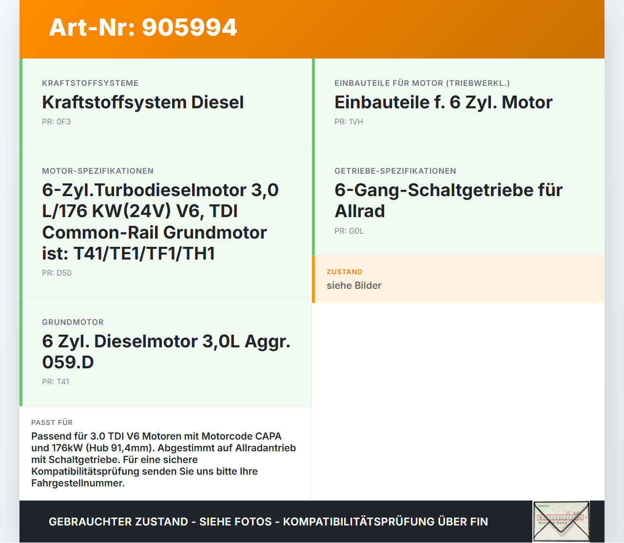 Audi A4 8K B8 QU 08-11 TDI 3,0 176KW CAPA Kurbelwelle HUB 91,4 Audi A4 8K B8 QU 08-11 07.02.2008 059105101BC gebraucht Vorschau 3