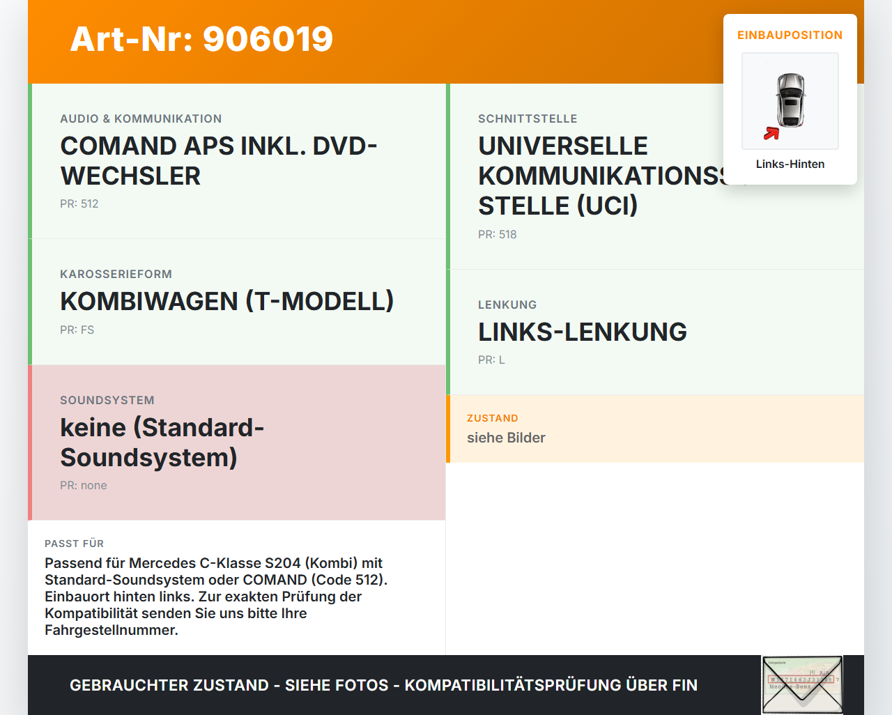 Mercedes W204 S204 C220 07-14 Lautsprecher Links Hinten Mercedes W204 S204 C220 07-14 03.12.2012 A2048206202... Vorschau 3