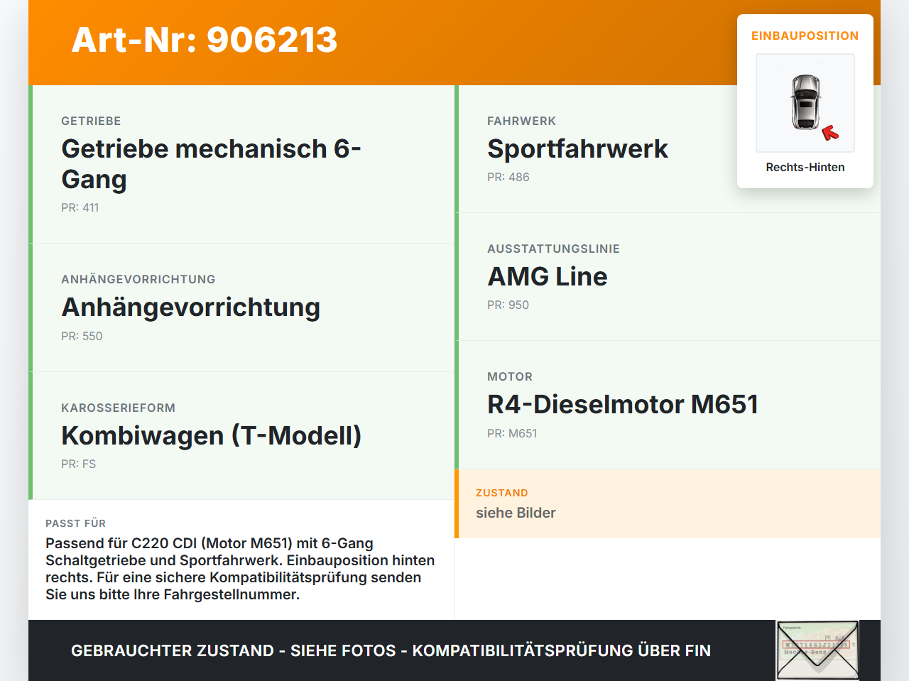 Mercedes W204 S204 C220 07-14 Kombi CDI 2,2 125KW Antriebswelle Gelenkwelle Rechts Hinten Mercedes W204 S204 C220... Vorschau 3