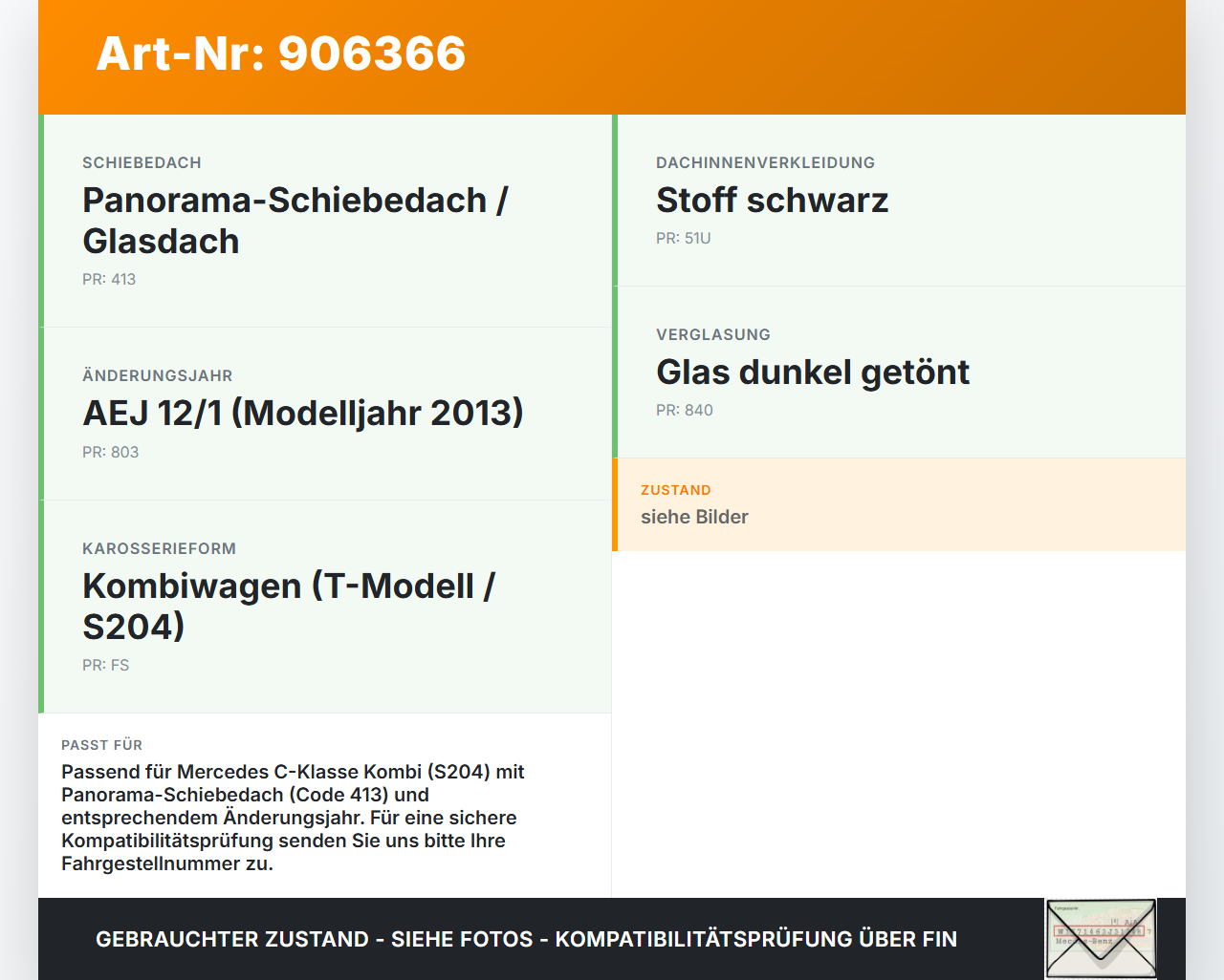 Mercedes W204 S204 C220 07-14 Panoramadach Schiebedach Mercedes W204 S204 C220 07-14 03.12.2012 10010931H... Vorschau 3