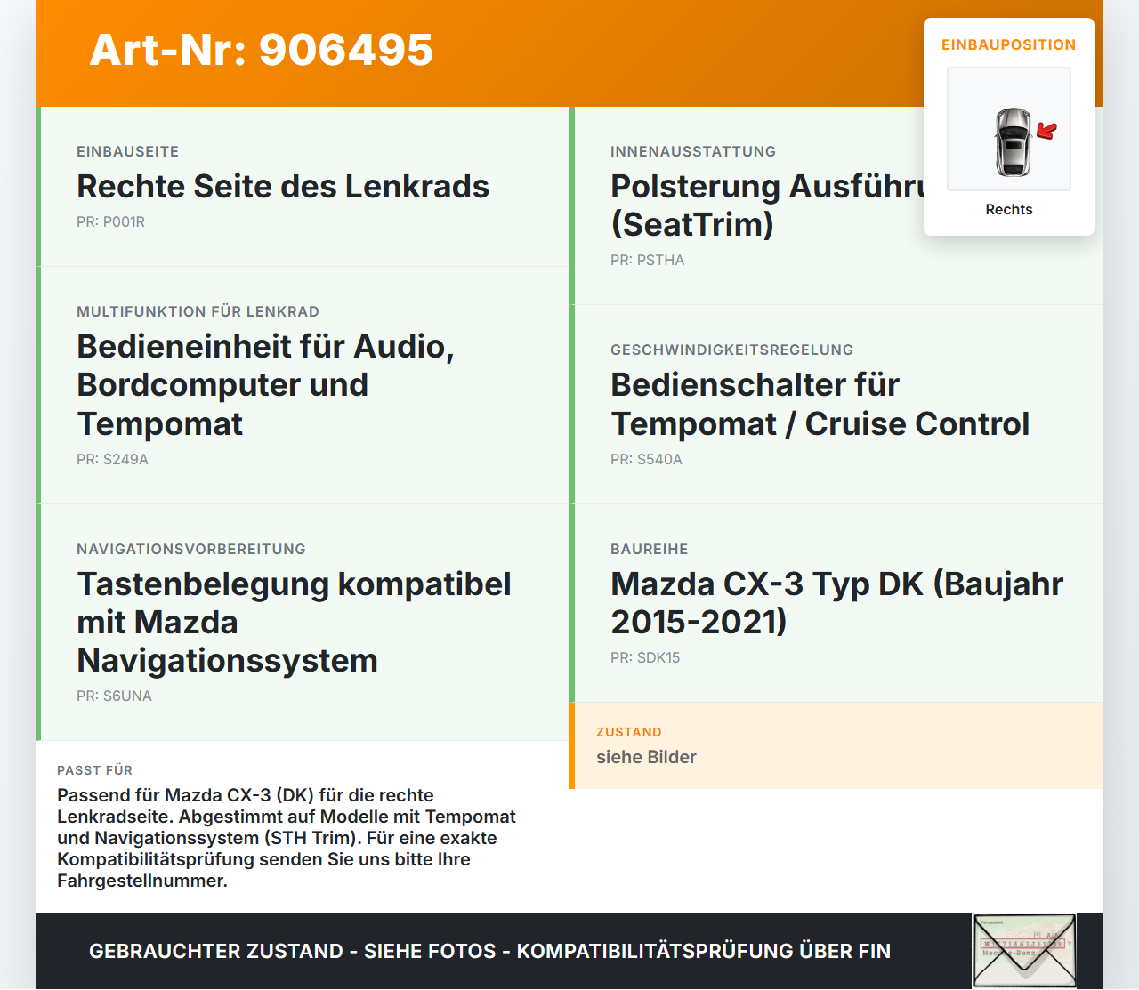 Mazda CX-3 DK 15-21 Lenkradschalter Multifunktionstasten Schalter für Lenkrad Rechts Mazda CX-3 DK 15-21 27.10.2016... Vorschau 3