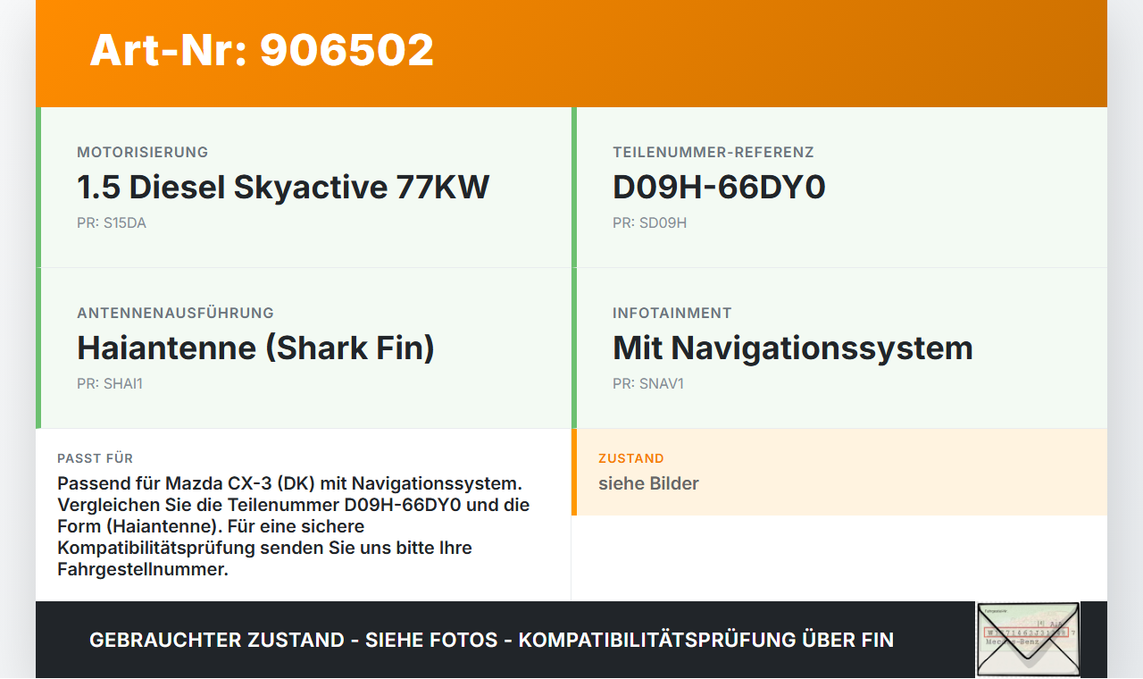 Mazda CX-3 DK 15-21 1,5d 77KW GPS Empfänger Mazda CX-3 DK 15-21 27.10.2016 D09H-66DY0 gebraucht Vorschau 3