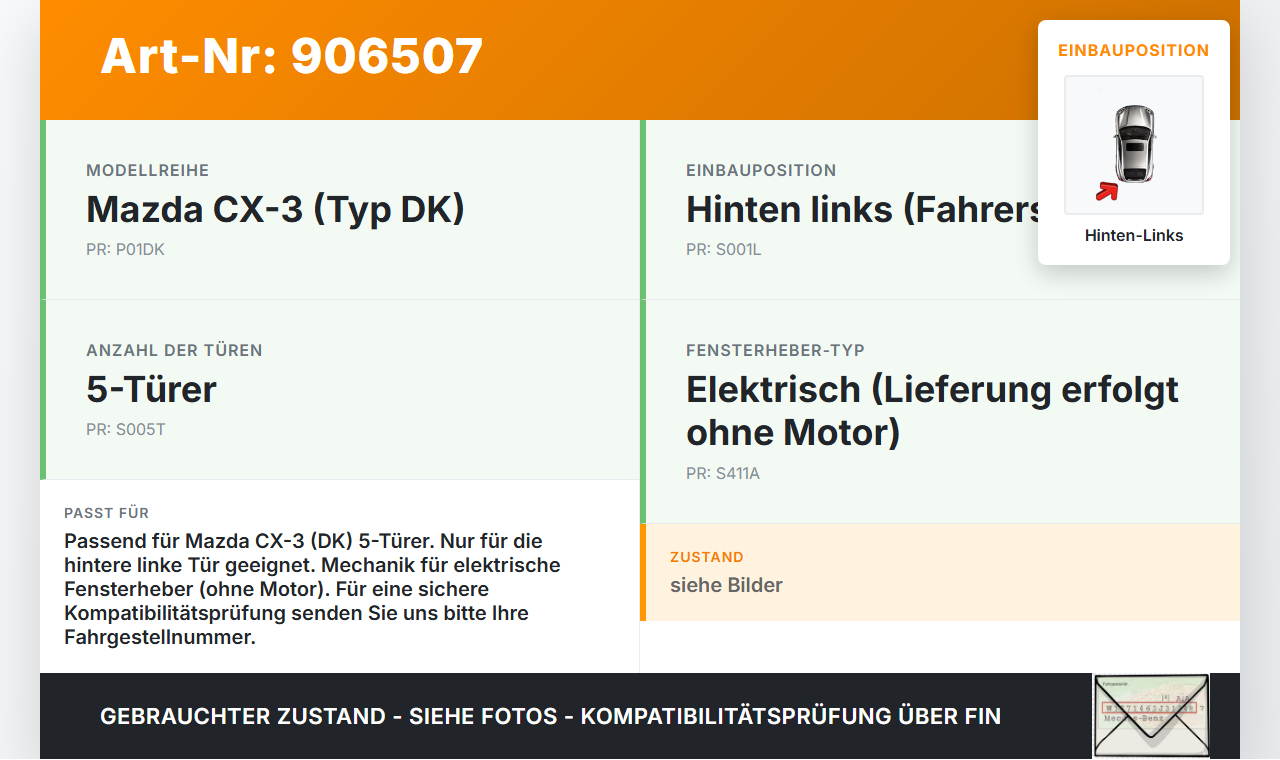 Mazda CX-3 DK 15-21 5T Fensterheber o. FH-Motor Hinten Links Mazda CX-3 DK 15-21 27.10.2016 gebraucht Vorschau 3