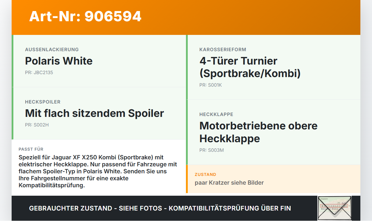 Jaguar XF X250 11-15 Kombi Spoiler für Heckklappe JBC2135 Jaguar XF X250 11-15 29.10.2012 C2Z26128LML DX2M-442K03-A... Vorschau 3