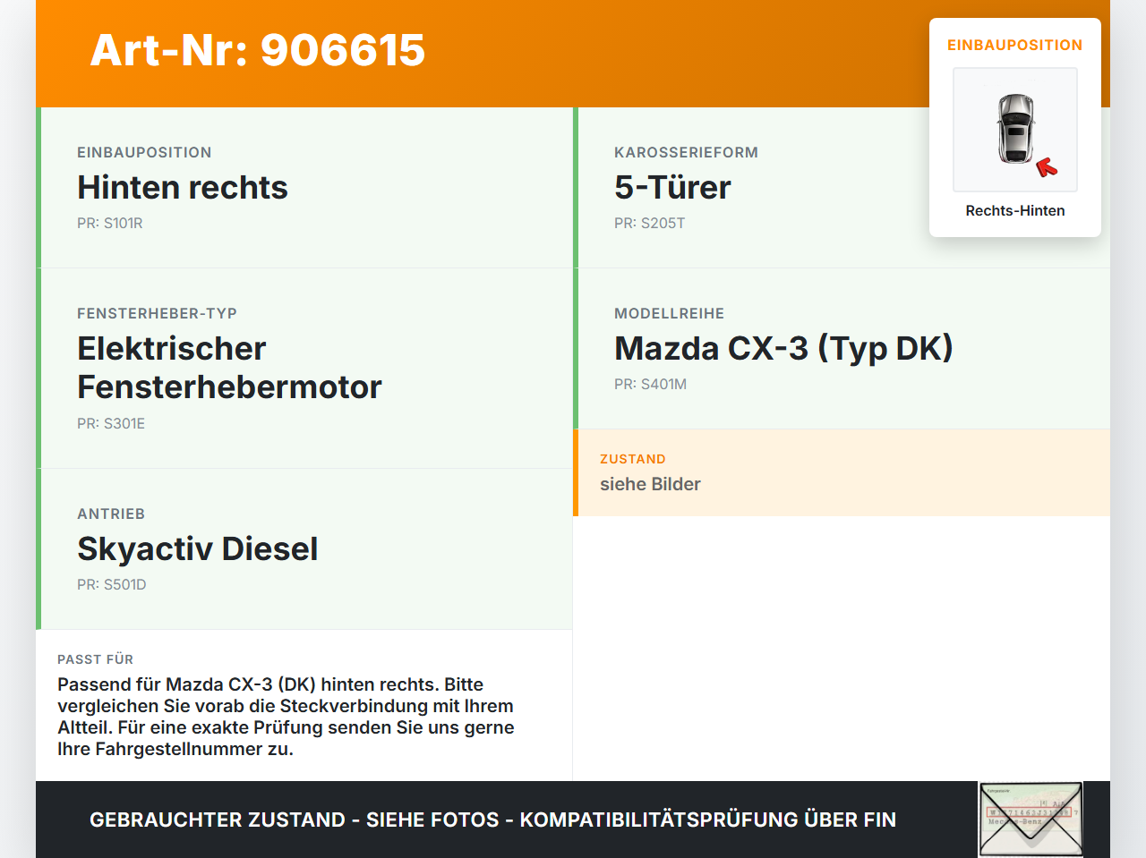 Mazda CX-3 DK 15-21 5T Fensterhebermotor Rechts Hinten Mazda CX-3 DK 15-21 27.10.2016 gebraucht Vorschau 3