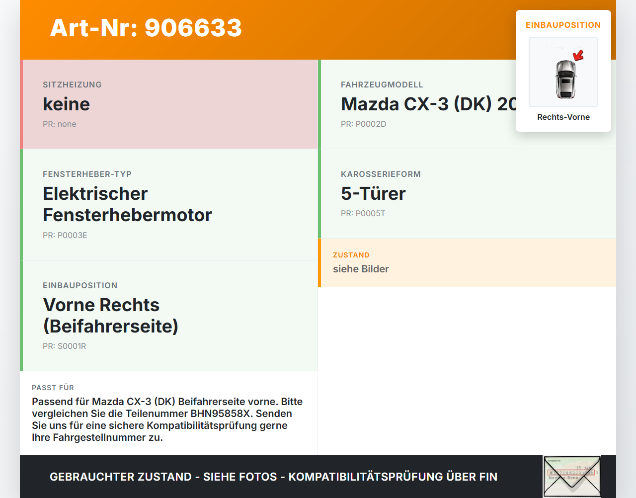Mazda CX-3 DK 15-21 5T Fensterhebermotor Rechts Vorne Mazda CX-3 DK 15-21 27.10.2016 BHN95858X gebraucht Vorschau 3
