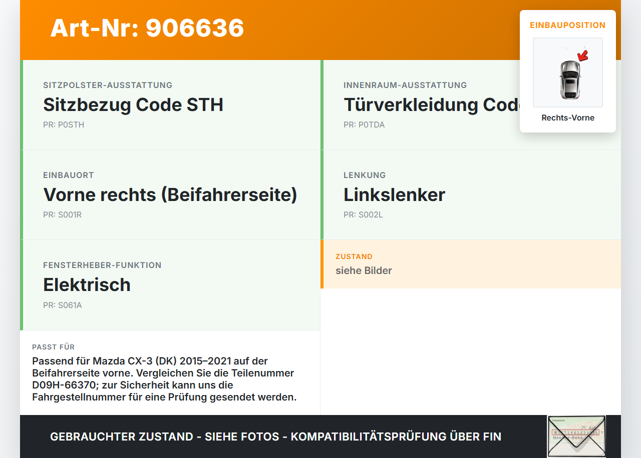 Mazda CX-3 DK 15-21 5T Fensterheberschalter Schalter Rechts Vorne Mazda CX-3 DK 15-21 27.10.2016 D09H-66370 gebraucht Vorschau 3