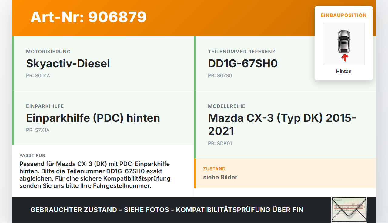 Mazda CX-3 DK 15-21 Kabelbaum Stoßstange Hinten Mazda CX-3 DK 15-21 27.10.2016 DD1G-67SH0 gebraucht Vorschau 3