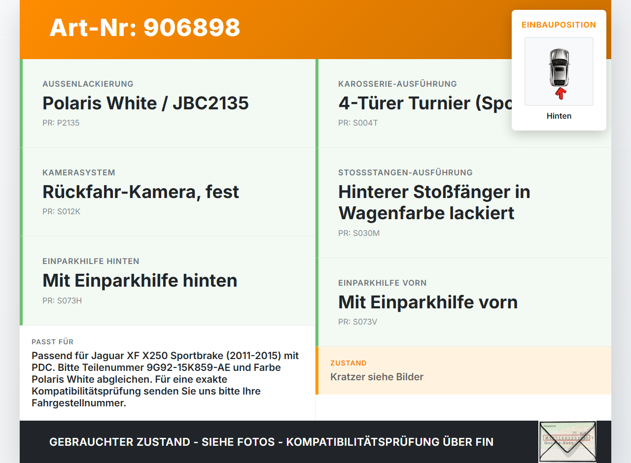 Jaguar XF X250 11-15 Abstands Sensor Parksensor PDC Hinten Aussen Pos.2 Jaguar XF X250 11-15 29.10.2012 C2Z22810... Vorschau 3