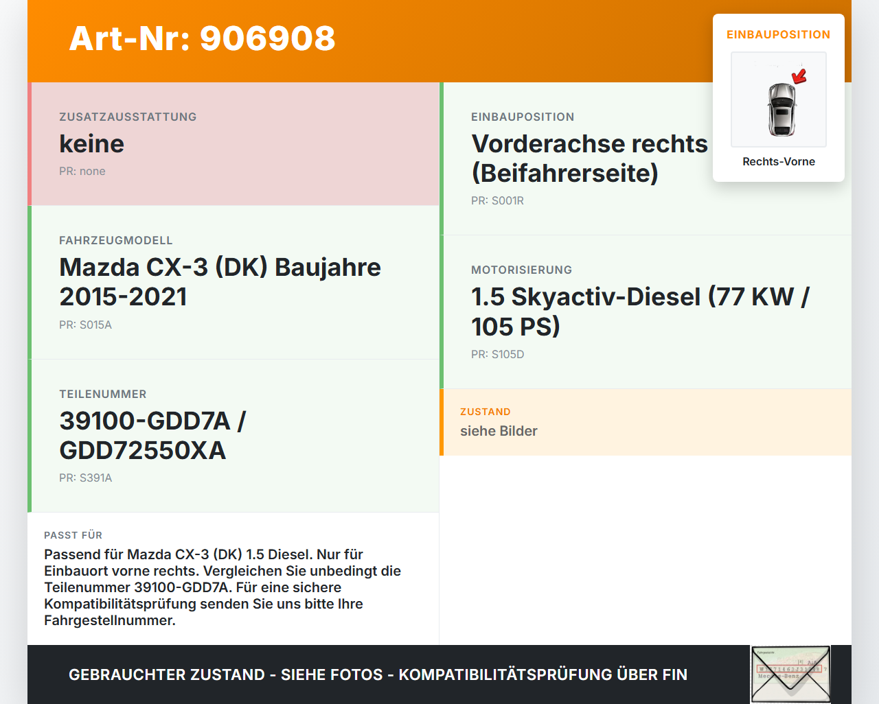 Mazda CX-3 DK 15-21 1,5d 77KW Antriebswelle Gelenkwelle Rechts Vorne Mazda CX-3 DK 15-21 27.10.2016 39100-GDD7A... Vorschau 3