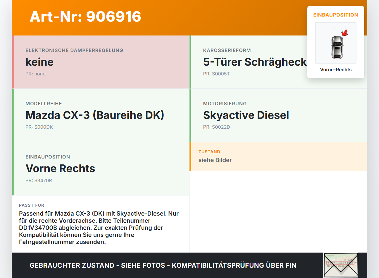 Mazda CX-3 DK 15-21 5T Federbein Stossdämpfer Vorne Rechts Mazda CX-3 DK 15-21 27.10.2016 DD1V34700B gebraucht Vorschau 3