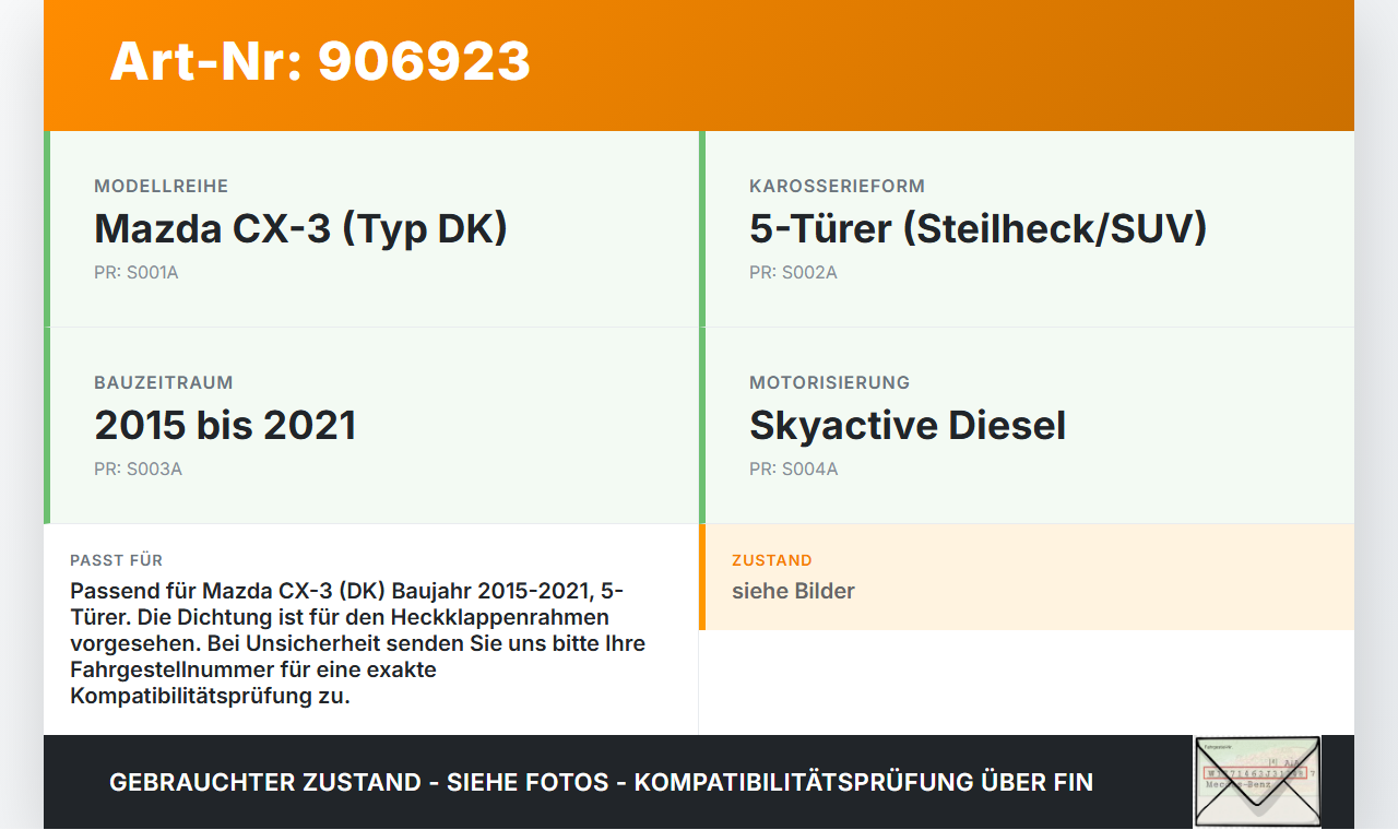 Mazda CX-3 DK 15-21 5T Dichtung Rahmen für Heckklappe Kofferraum Mazda CX-3 DK 15-21 27.10.2016 gebraucht Vorschau 3