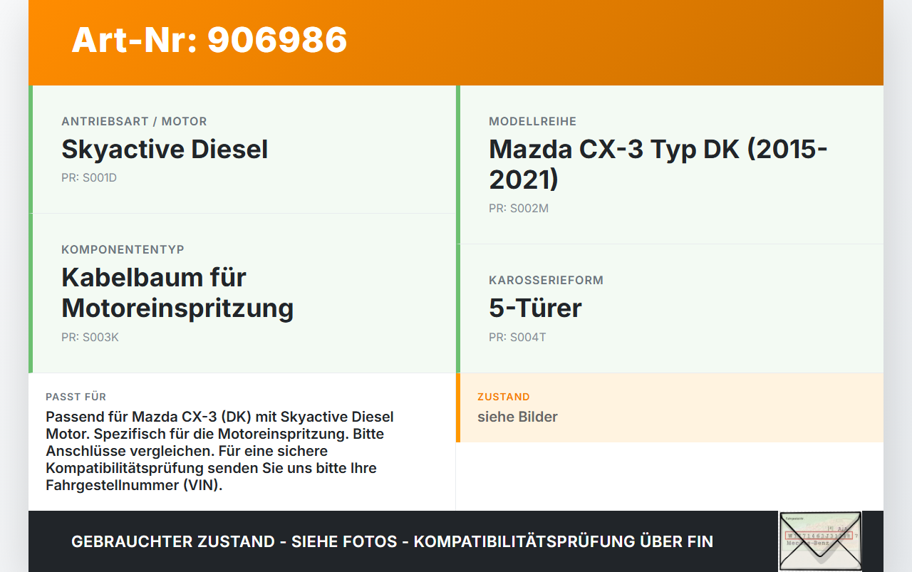 Mazda CX-3 DK 15-21 5T Kabelbaum für Motoreinspritzung Mazda CX-3 DK 15-21 27.10.2016 gebraucht Vorschau 3