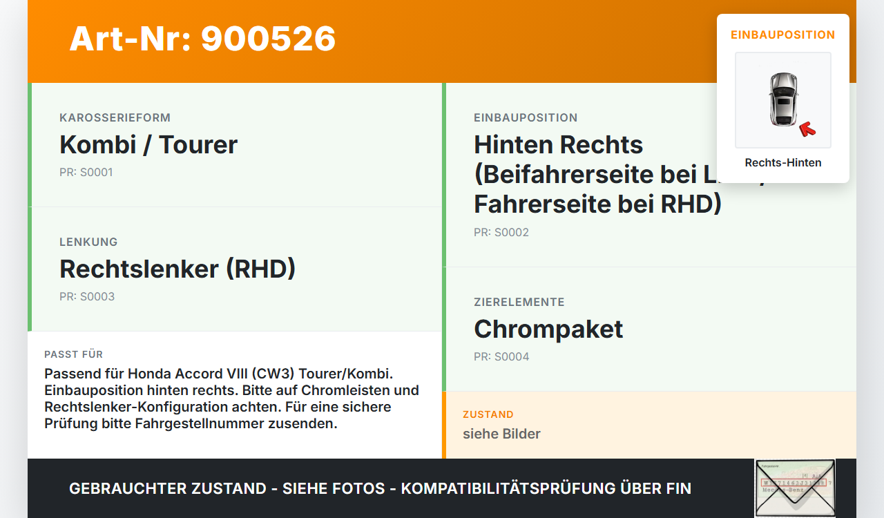Honda Accord VIII CW3 08-11 Kombi Seitenscheibe Dreieck Scheibe Rechts Hinten Honda Accord VIII CW3 08-11... Vorschau 3