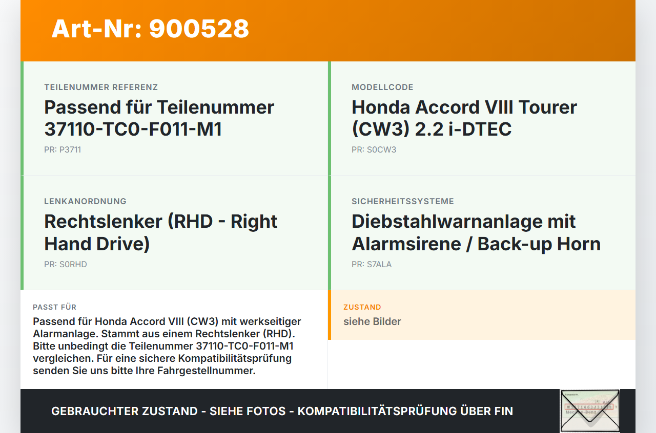 Honda Accord VIII CW3 08-11 Alarmanlage Alarm Summer Sirene Honda Accord VIII CW3 08-11 14.04.2008... Vorschau 3