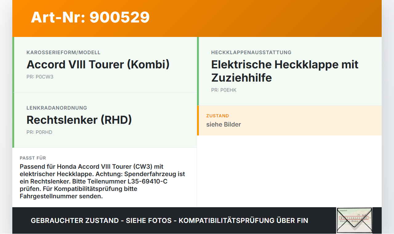 Honda Accord VIII CW3 08-11 Elektr. Zuziehhilfe für Heckklappe Honda Accord VIII CW3 08-11 14.04.2008 L35-69410-C... Vorschau 3