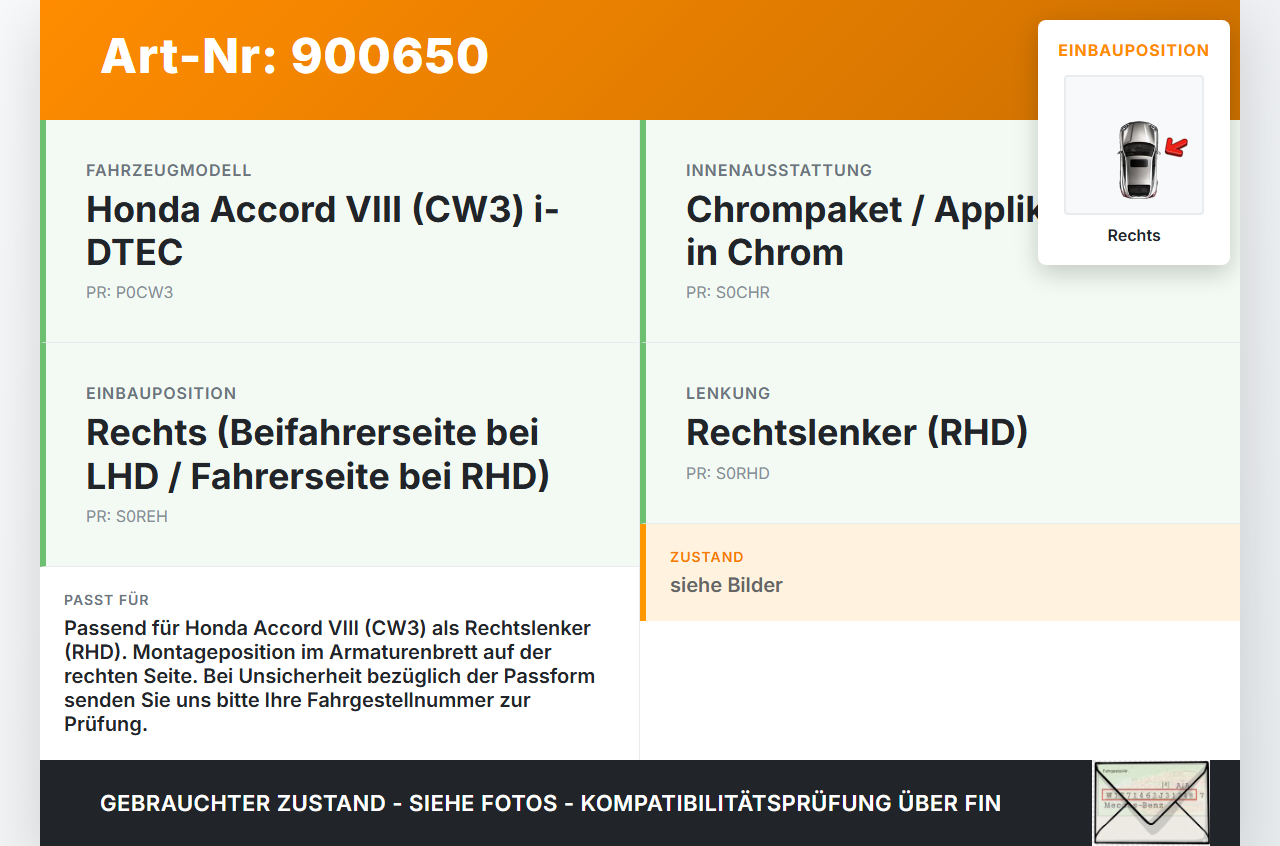 Honda Accord VIII CW3 08-11 Luftdusche Luftdüse Rechts Honda Accord VIII CW3 08-11 14.04.2008 gebraucht Vorschau 3