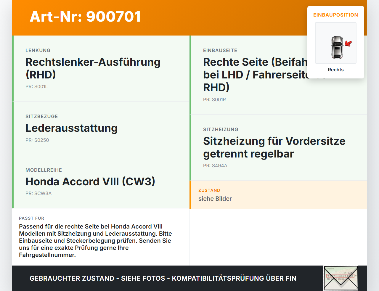 Honda Accord VIII CW3 08-11 Schalter Regler für Sitzheizung Rechts Honda Accord VIII CW3 08-11 14.04.2008 M36580... Vorschau 3