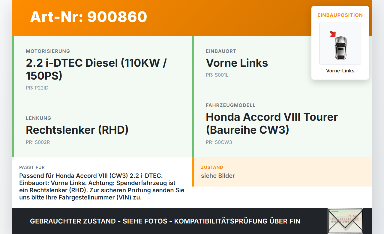 Honda Accord VIII CW3 08-11 i-DTEC 2,2 110KW Bremssattel Bremszange Vorne Links Honda Accord VIII CW3 08-11... Vorschau 3
