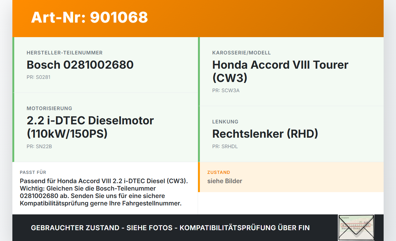 Honda Accord VIII CW3 08-11 i-DTEC 2,2 110KW Luftdruck MAP Sensor Honda Accord VIII CW3 08-11 14.04.2008 0281002680... Vorschau 3