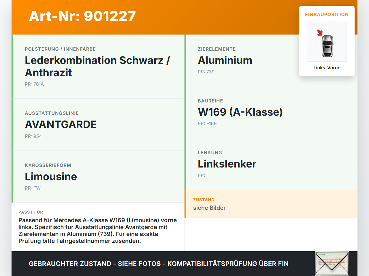 Mercedes A200 W169 04-08 Türleiste Türverkleidung Links Vorne Innen 191 Mercedes A200 W169 04-08 17.11.2005... Vorschau 3
