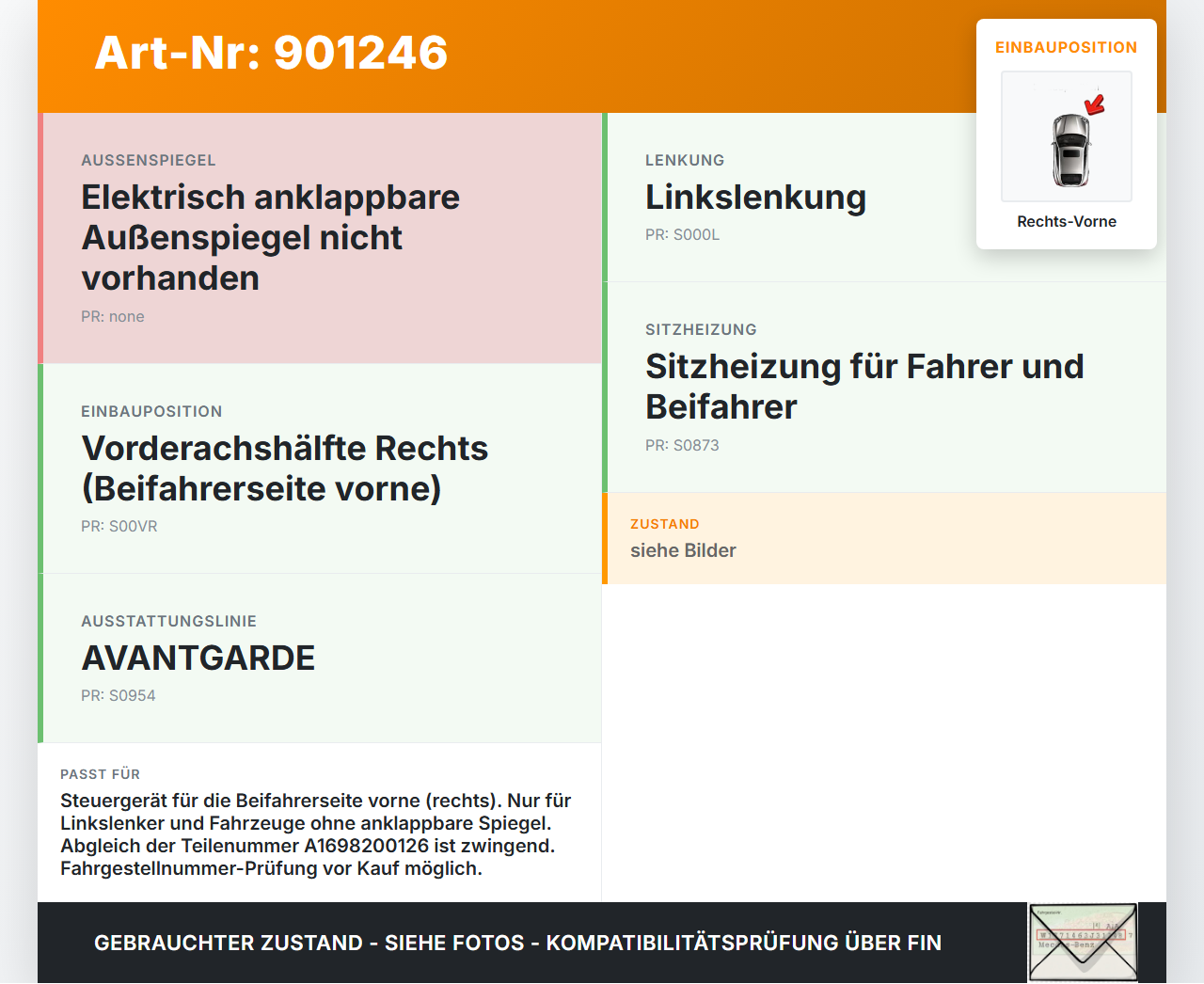 Mercedes A200 W169 04-08 Steuergerät ECU Modul Türsteuergerät Rechts Vorne Mercedes A200 W169 04-08 17.11.2005... Vorschau 3