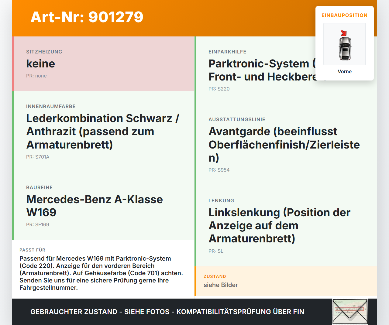 Mercedes A200 W169 04-08 Einparkhilfe Anzeigetafel Warngerät Anzeige Parktronic Vorne Mercedes A200 W169 04-08... Vorschau 3