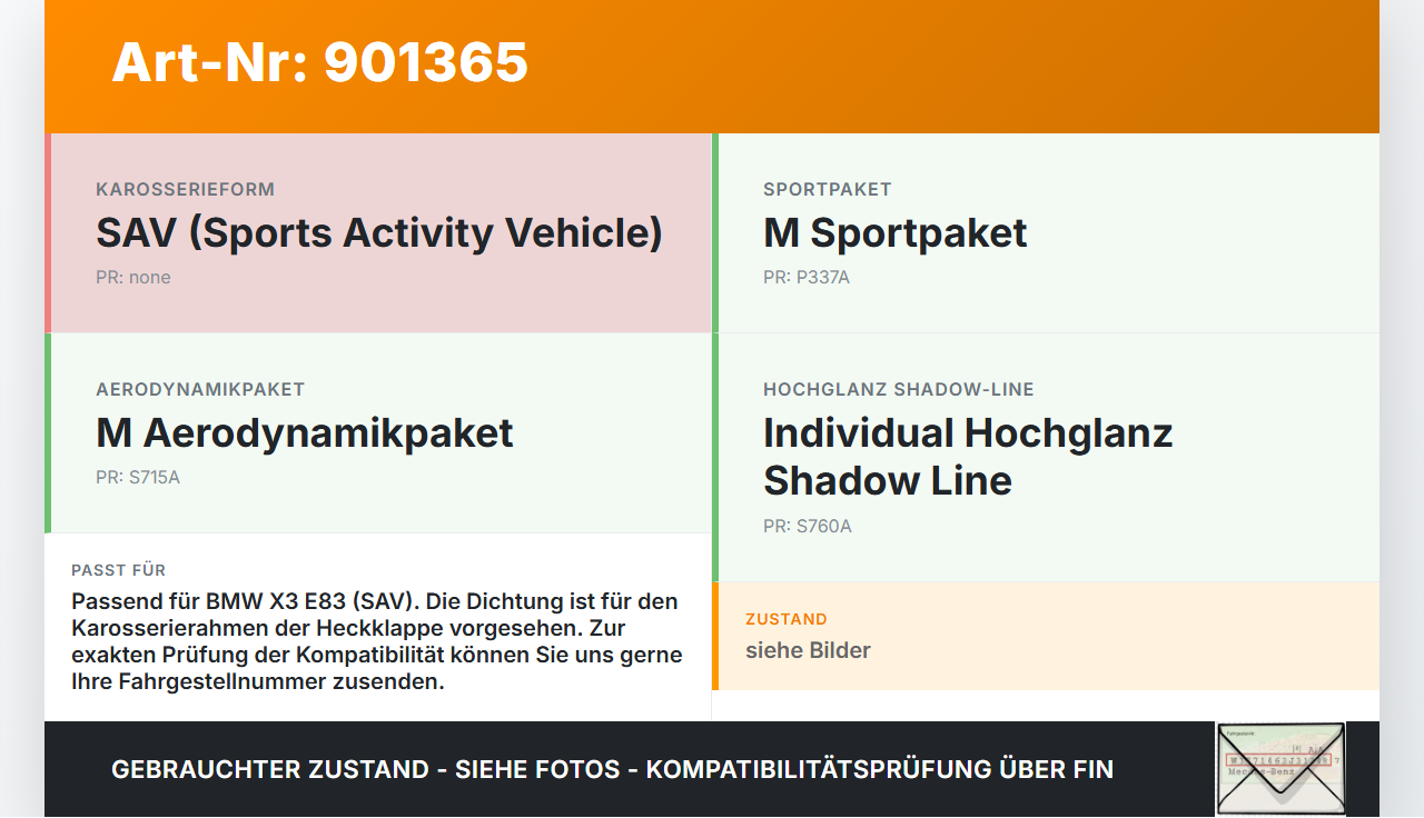 BMW X3 E83 04-06 Dichtung Rahmen für Heckklappe Kofferraum BMW X3 E83 04-06 13.07.2006 3435256 51713435256 gebraucht Vorschau 3