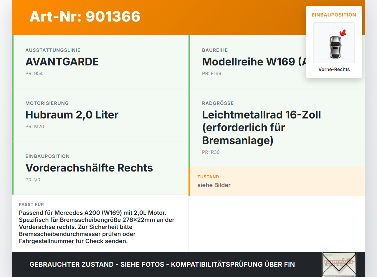 Mercedes A200 W169 04-08 2,0 100KW Bremssattel Bremszange Vorne Rechts 276x22 Mercedes A200 W169 04-08 17.11.2005... Vorschau 3