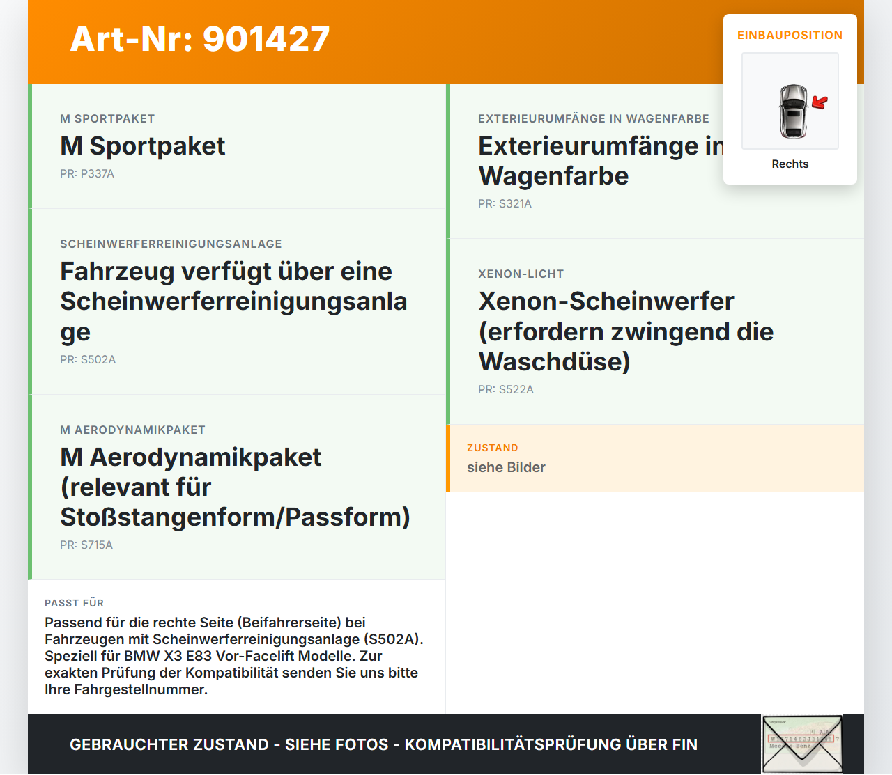 BMW X3 E83 04-06 Waschdüse für Scheinwerfer Rechts BMW X3 E83 04-06 13.07.2006 3411430 51133411430 gebraucht Vorschau 3