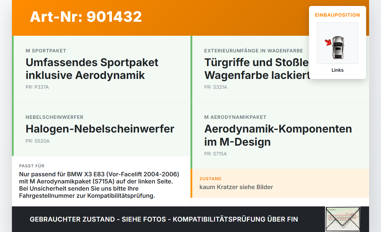 BMW X3 E83 04-06 Frontblende Frontleiste Nebelscheinwerfer Links BMW X3 E83 04-06 13.07.2006 3400911 51113400911... Vorschau 3