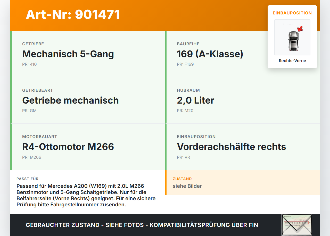 Mercedes A200 W169 04-08 2,0 100KW Antriebswelle Gelenkwelle Rechts Vorne Mercedes A200 W169 04-08 17.11.2005... Vorschau 3