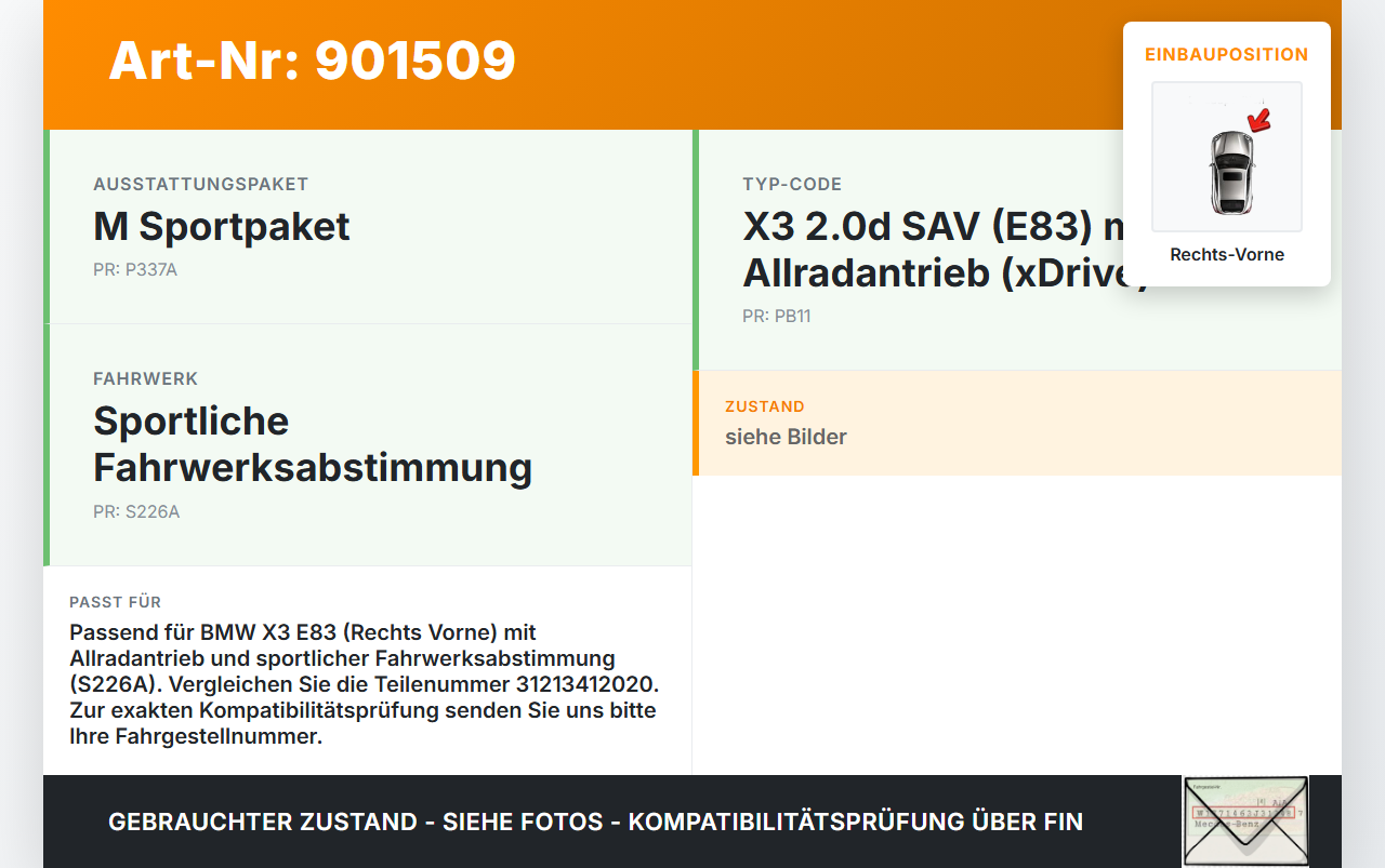BMW X3 E83 04-06 2,0D 110KW Achsschenkel Radnabe mit ABS Rechts Vorne BMW X3 E83 04-06 13.07.2006 3121-3412020... Vorschau 3
