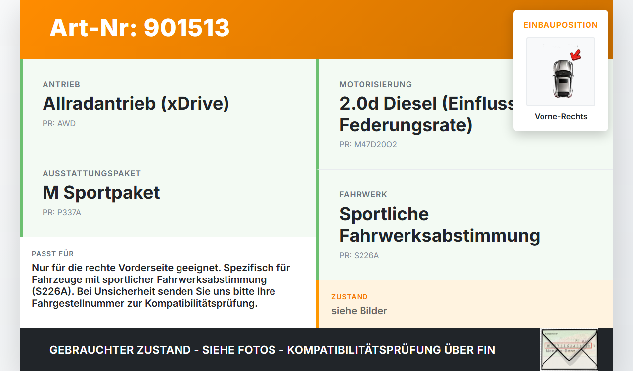 BMW X3 E83 04-06 Stossdämpfer Federbein Vorne Rechts BMW X3 E83 04-06 13.07.2006 3131-3453524 3453524 gebraucht Vorschau 3