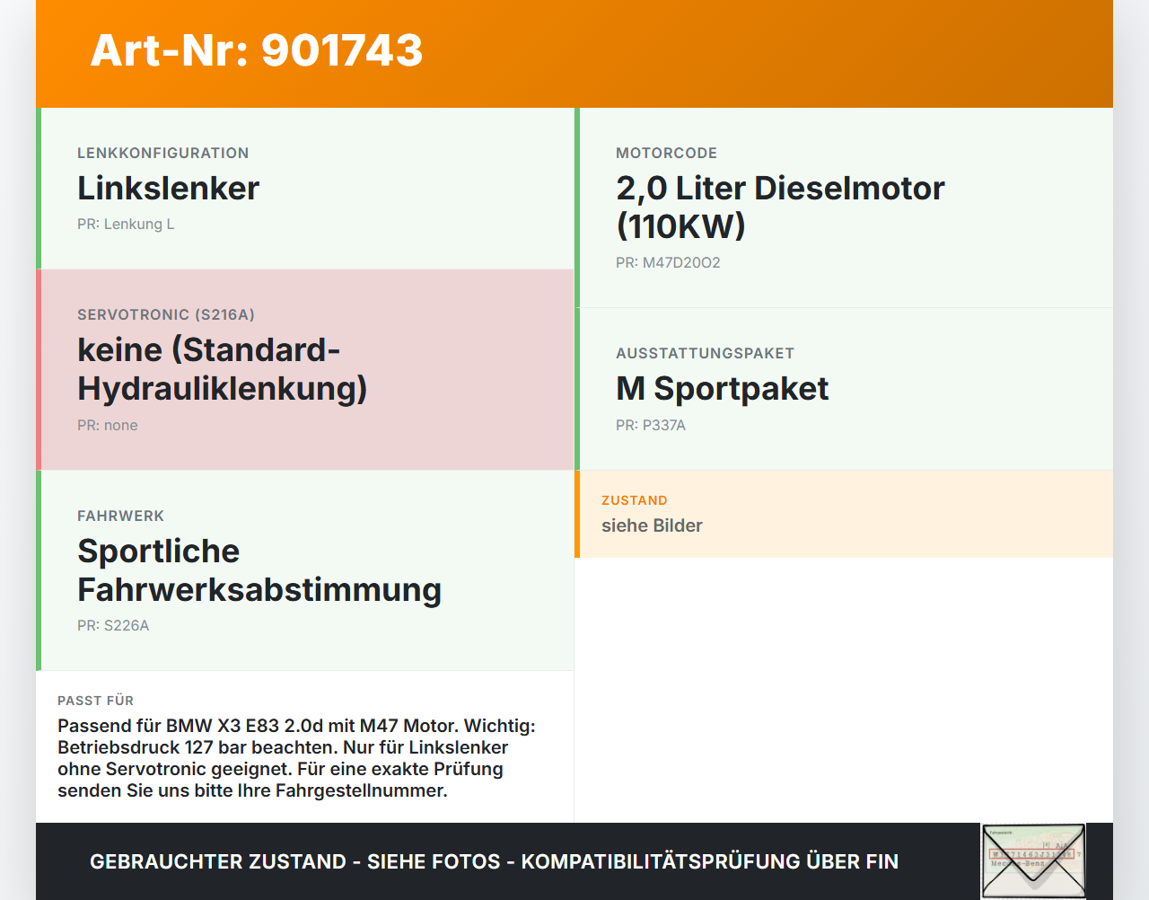 BMW X3 E83 04-06 2,0D 110KW Servopumpe Hydraulikpumpe Lenkung 127bar BMW X3 E83 04-06 13.07.2006 3450766... Vorschau 3