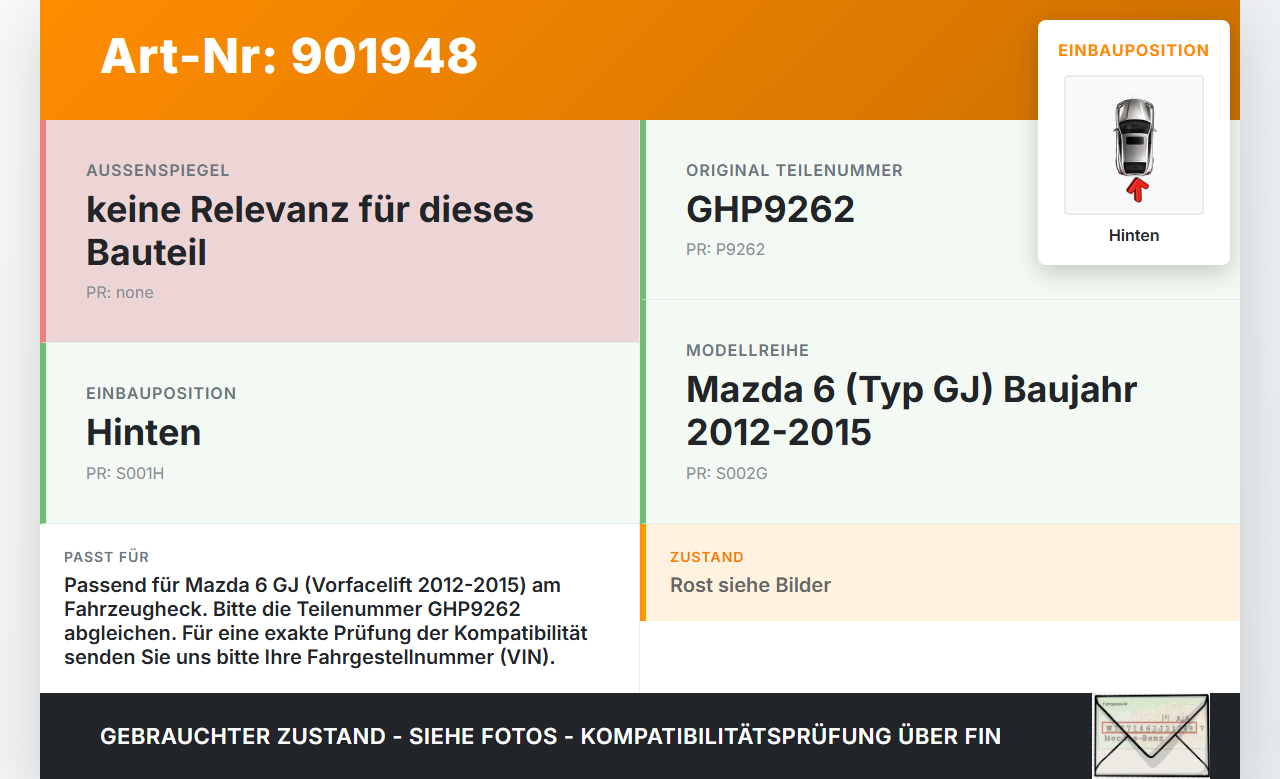 Mazda 6 GJ 12-15 Stoßstangenträger Stoßfängerträger Träger Querträger Hinten Mazda 6 GJ 12-15 02.05.2013 GHP9262... Vorschau 3