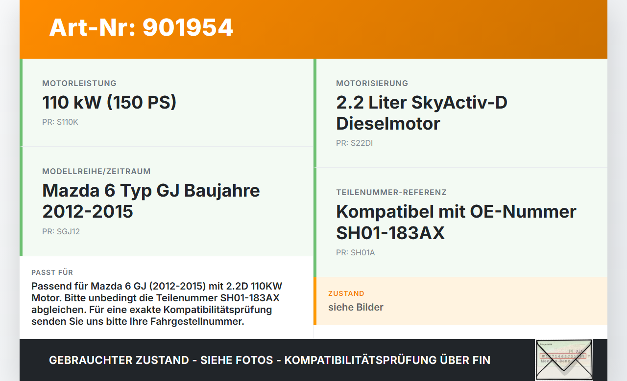 Mazda 6 GJ 12-15 2,2D 110KW Luftfilterkasten Mazda 6 GJ 12-15 02.05.2013 SH01-183AX gebraucht Vorschau 3