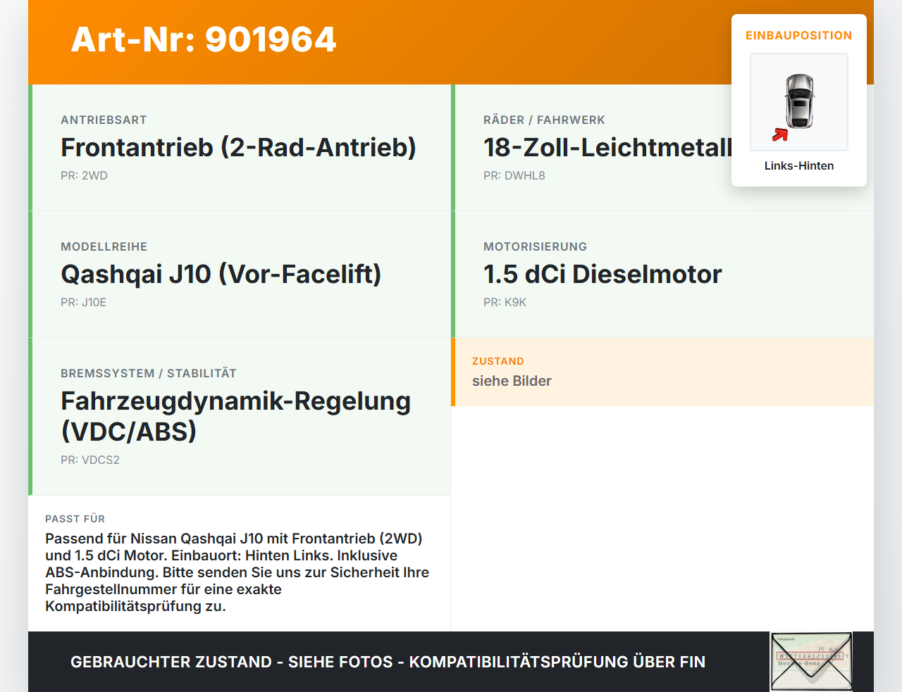 Nissan Qashqai J10 07-10 +0 dCi 1,5 76KW Achsschenkel Radnabe mit ABS Links Hinten Nissan Qashqai J10 07-10... Vorschau 3