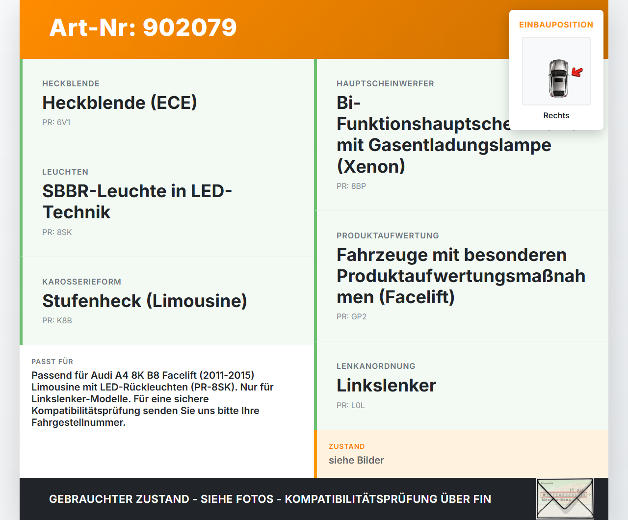 Audi A4 8K B8 11-15 Lim LED Rückleuchte Rücklicht Heckleuchte Rechts orig Audi A4 8K B8 11-15 30.10.2015... Vorschau 3