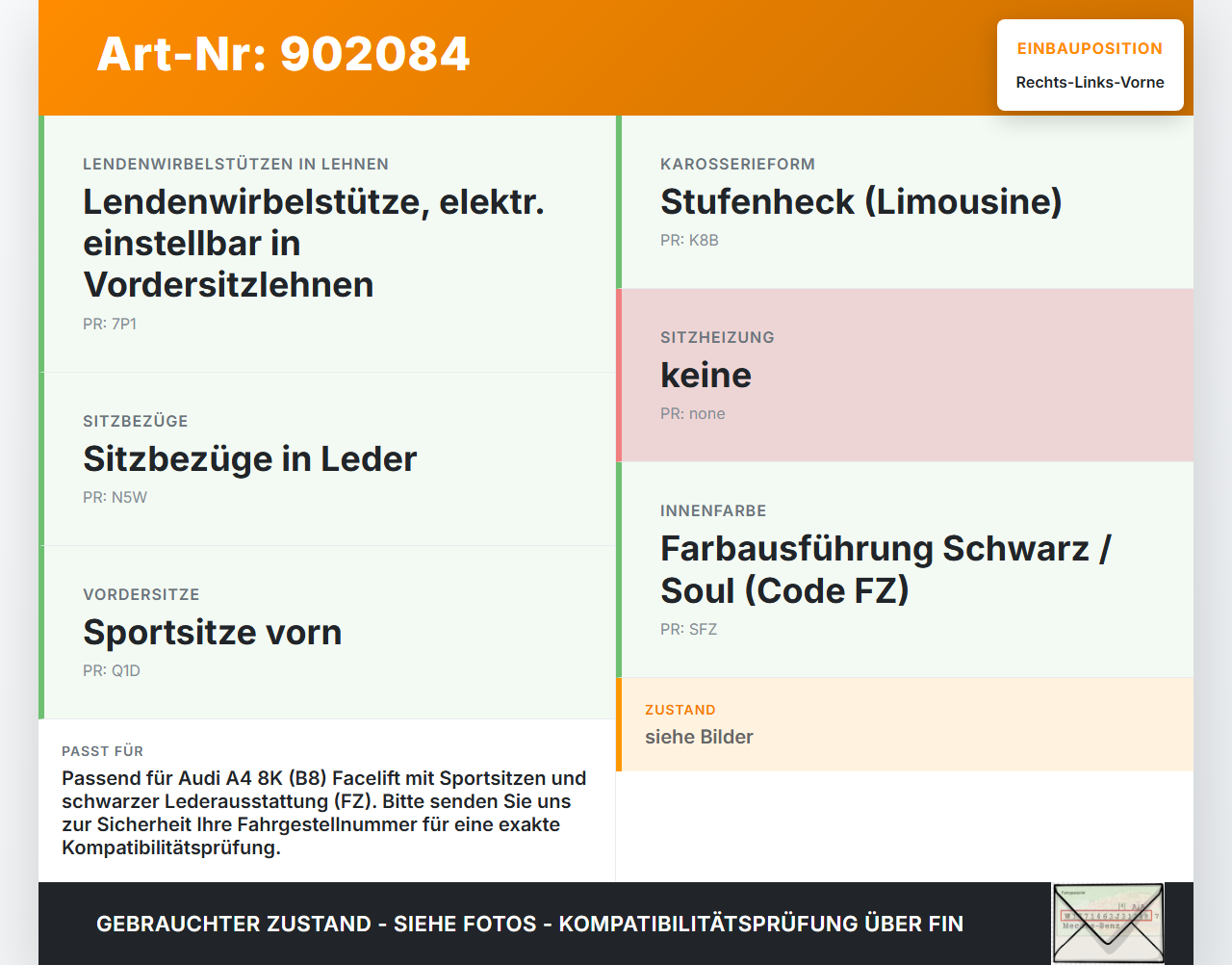 Audi A4 8K B8 11-15 Lim Kopfstütze für Beifahrer Sitz Rechts oder Links Vorne Audi A4 8K B8 11-15 30.10.2015... Vorschau 3