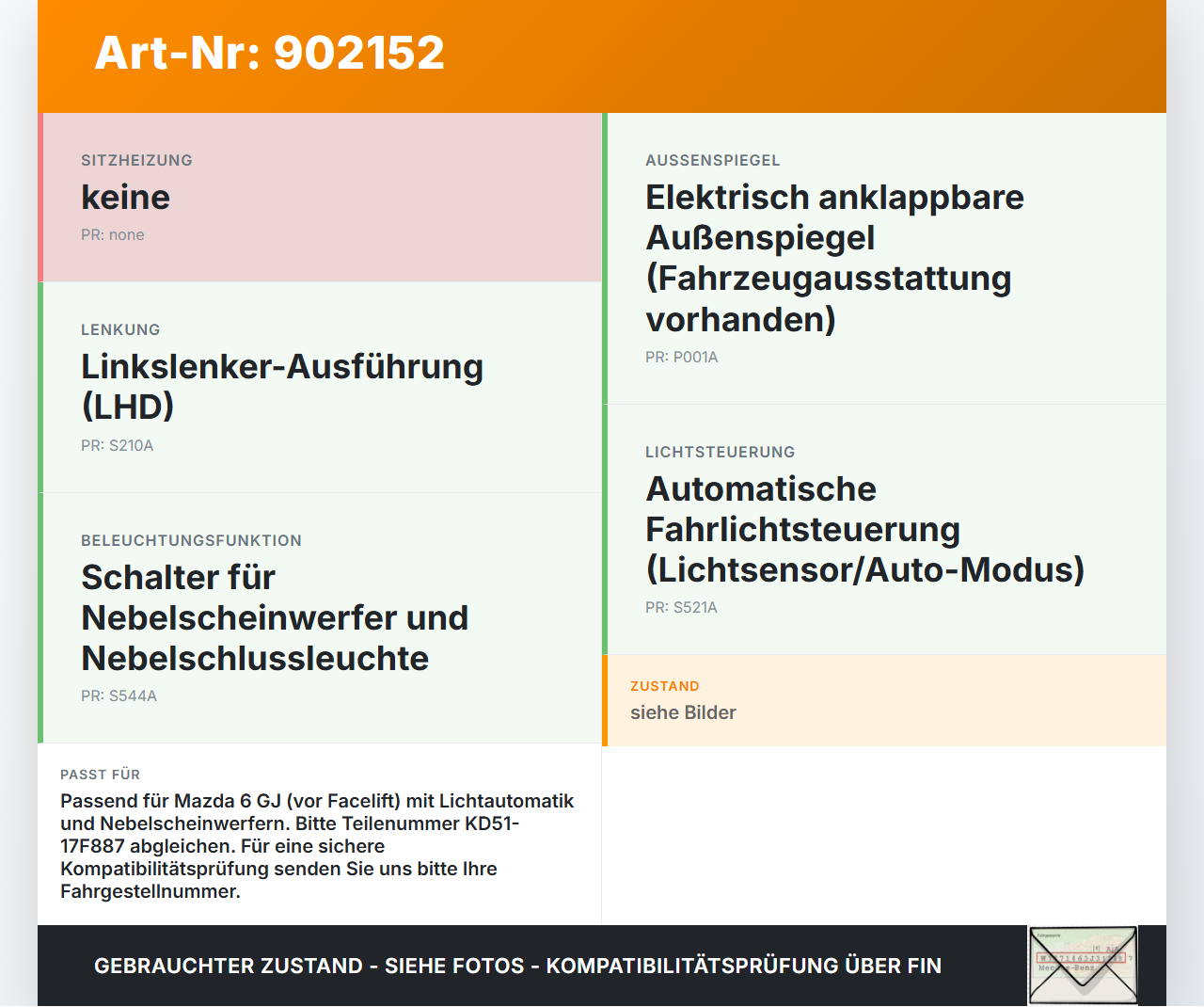 Mazda 6 GJ 12-15 Blinkerschalter Lenkstockschalter Blinker Mazda 6 GJ 12-15 02.05.2013 KD51-17F887 gebraucht Vorschau 3