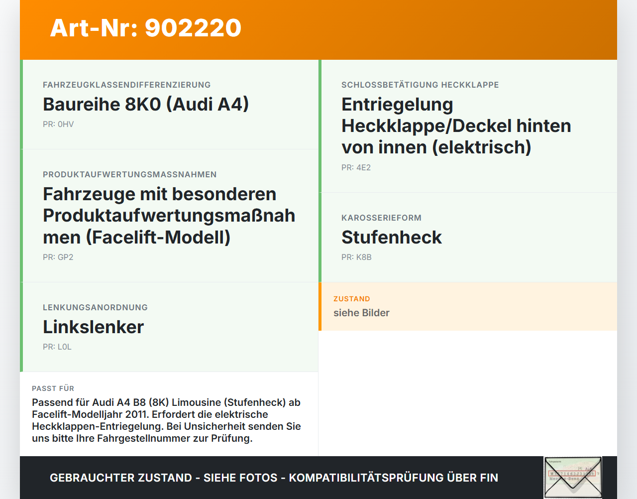 Audi A4 8K B8 11-15 Schalter Öffner Taster für Heckklappe Audi A4 8K B8 11-15 30.10.2015 gebraucht Vorschau 3