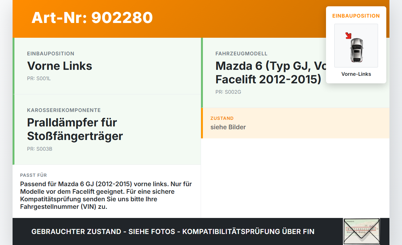 Mazda 6 GJ 12-15 Pralldämpfer für Träger Stoßstange Vorne Links Mazda 6 GJ 12-15 02.05.2013 gebraucht Vorschau 3